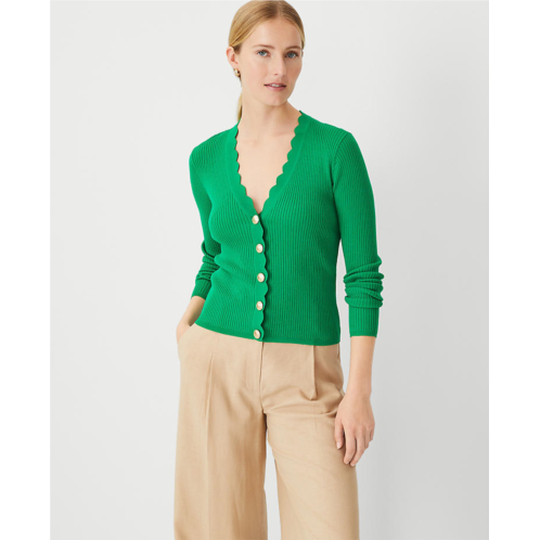 Anntaylor Scalloped Ribbed V-Neck Cardigan