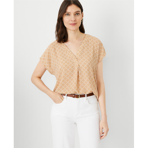 Anntaylor Checked Mixed Media Pleat Front Top