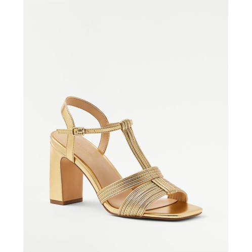 Anntaylor Metallic Leather Strappy High Block Heel Sandals