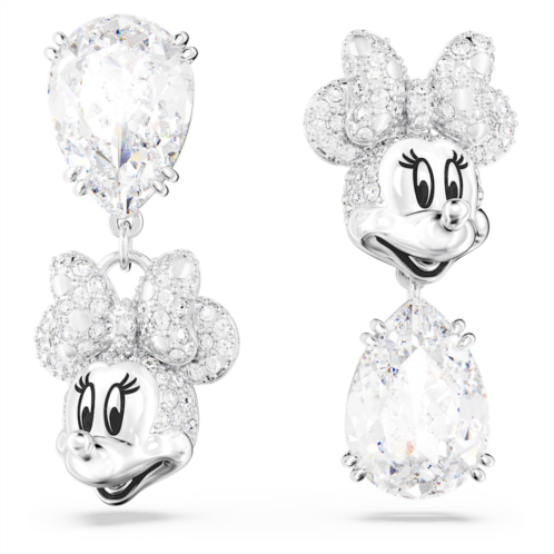 Swarovski Disney Minnie Mouse drop earrings, Asymmetrical design, White, Rhodium plated