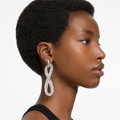 Swarovski Hyperbola clip earrings, Infinity, White, Rhodium plated