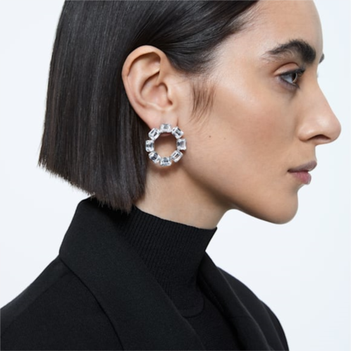 Swarovski Millenia hoop earrings, Octagon cut, White, Rhodium plated
