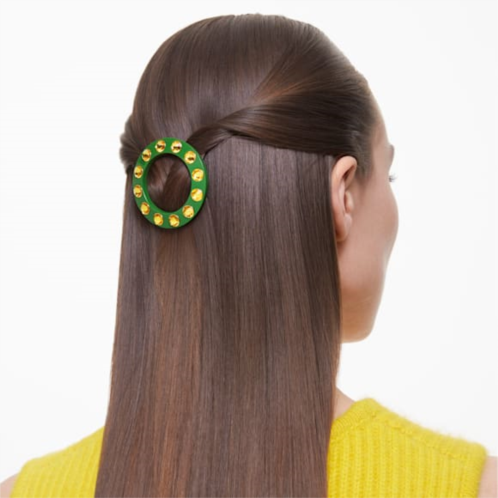 Swarovski Hair clip, Round cut, Round shape, Green, Gold-tone plated
