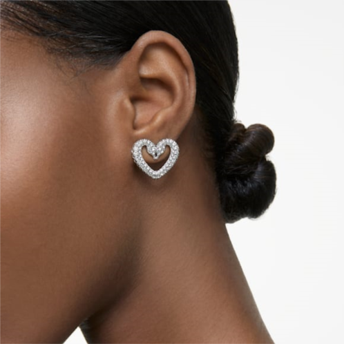 Swarovski Una stud earrings, Heart, Medium, White, Rhodium plated