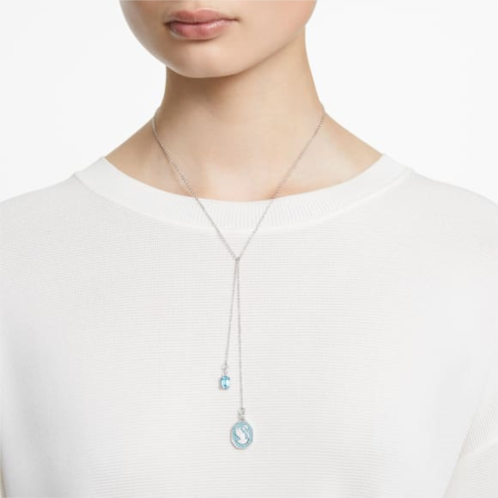 Swarovski Signum Y necklace, Swan, Blue, Rhodium plated