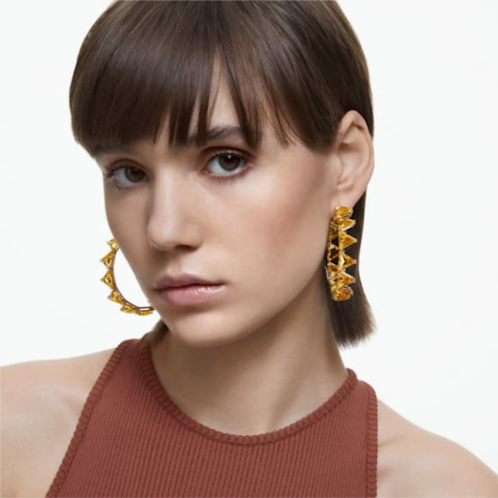 Swarovski Ortyx hoop earrings, Triangle cut, Yellow, Gold-tone plated
