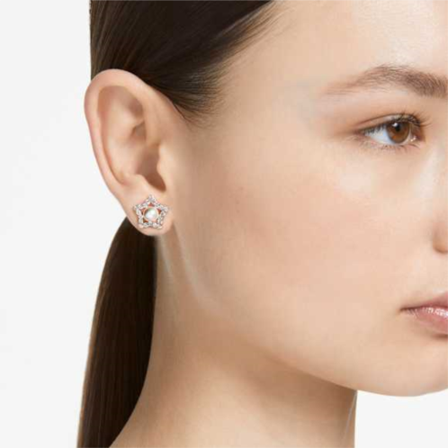 Swarovski Stella stud earrings, Round cut, Star, White, Rose gold-tone plated