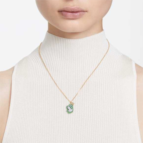 Swarovski Swan pendant, Swan, Green, Gold-tone plated