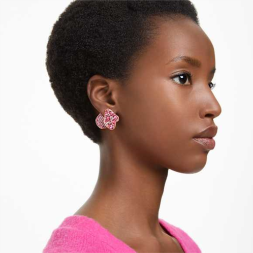 Swarovski Florere stud earrings, Asymmetrical design, Flower, Pink, Gold-tone plated