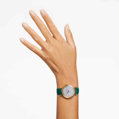 Swarovski Crystalline Wonder watch, Swiss Made, Leather strap, Green, Gold-tone finish