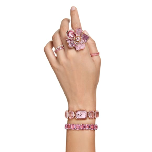 Swarovski Florere cocktail ring, Pave, Flower, Pink, Gold-tone plated