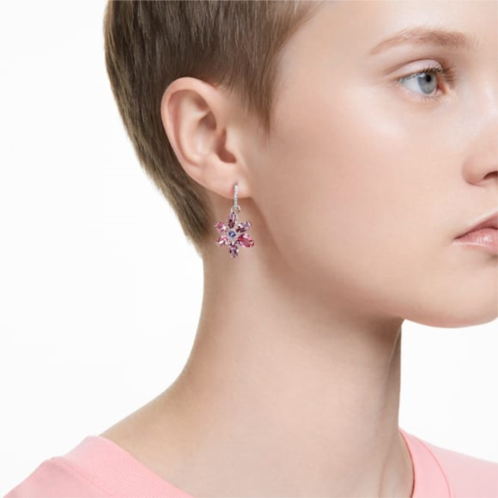 Swarovski Gema drop earrings, Mixed cuts, Flower, Pink, Rhodium plated