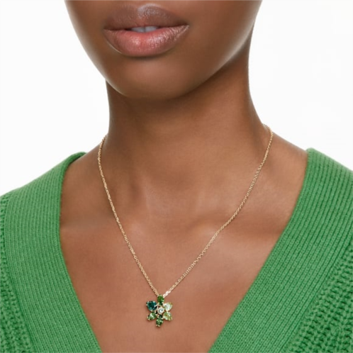 Swarovski Gema pendant, Mixed cuts, Flower, Green, Gold-tone plated