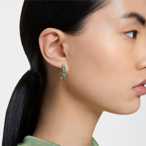 Swarovski Matrix hoop earrings, Baguette cut, Green, Gold-tone plated