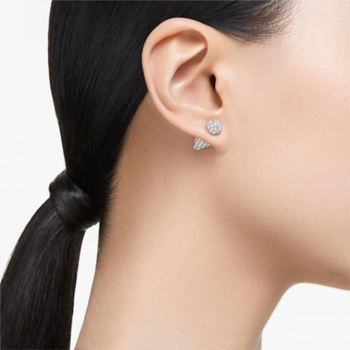 Swarovski Luna stud earrings, Moon, White, Rhodium plated