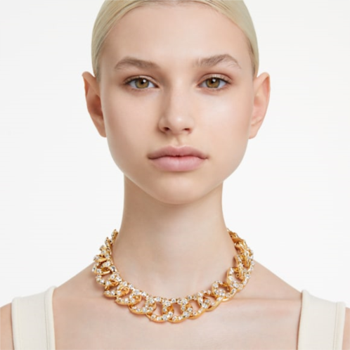 Swarovski Dextera necklace, Statement, Mixed cuts, Large, White, Gold-tone plated