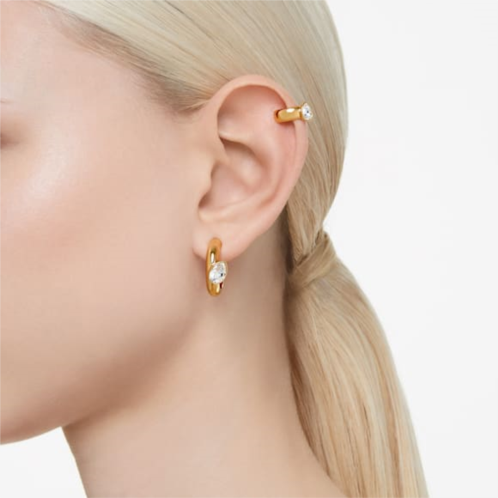 Swarovski Dextera hoop earrings with ear cuff, Set (3), Pear cut, White, Gold-tone plated