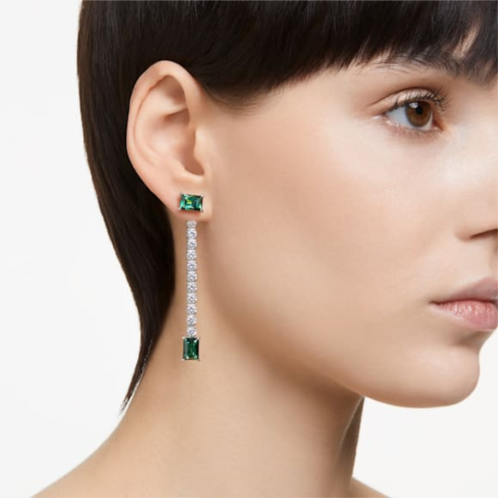 Swarovski Matrix drop earrings, Mixed cuts, Green, Rhodium plated