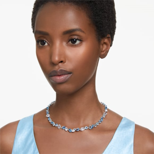 Swarovski Gema necklace, Mixed cuts, Blue, Rhodium plated