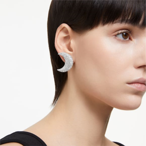 Swarovski Luna clip earrings, Moon, White, Rhodium plated