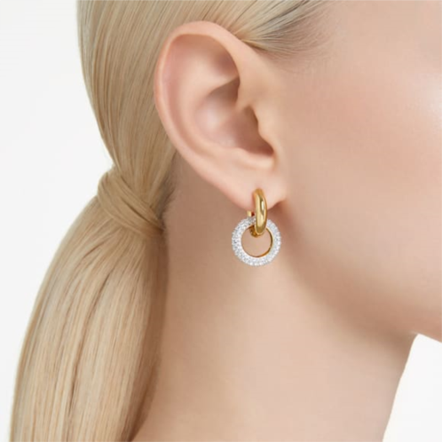 Swarovski Dextera hoop earrings, Asymmetrical design, Interlocking loop, White, Gold-tone plated