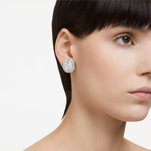 Swarovski Mesmera clip earrings, Octagon cut, White, Rhodium plated