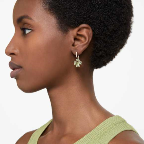 Swarovski Idyllia drop earrings, Clover, Green, Gold-tone plated