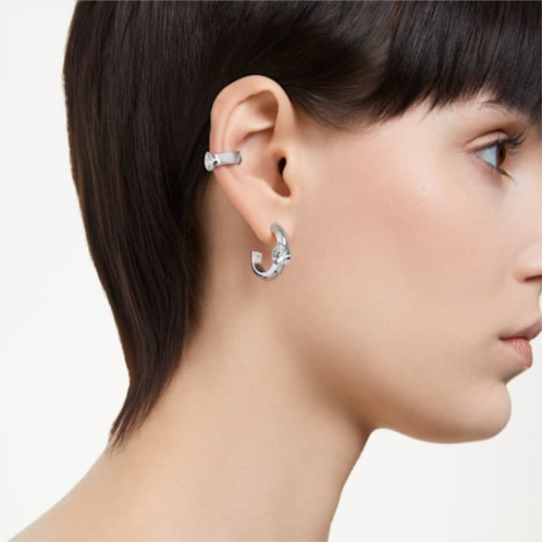 Swarovski Dextera hoop earrings with ear cuff, Set (3), Pear cut, White, Rhodium plated