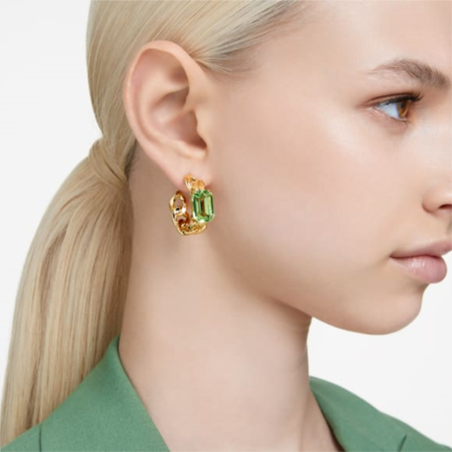 Swarovski Millenia hoop earrings, Octagon cut, Green, Gold-tone plated