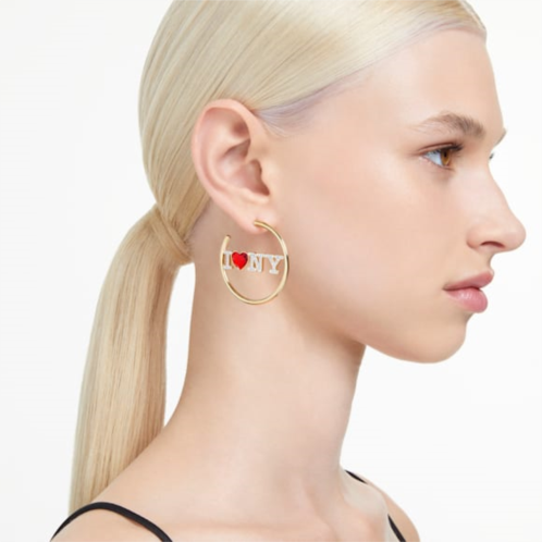 Swarovski I LOVE NY hoop earrings, Red, Gold-tone plated