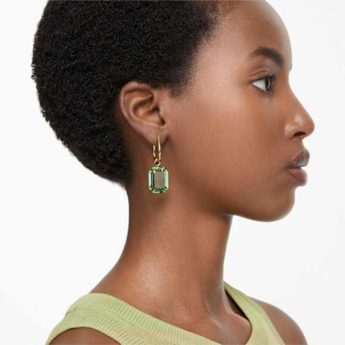 Swarovski Millenia drop earrings, Octagon cut, Green, Gold-tone plated