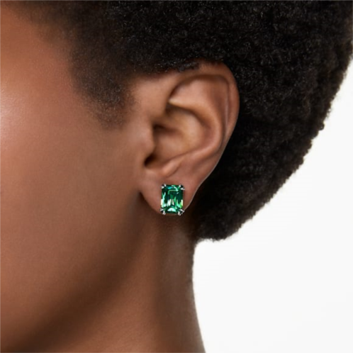 Swarovski Matrix stud earrings, Rectangular cut, Green, Gold-tone plated