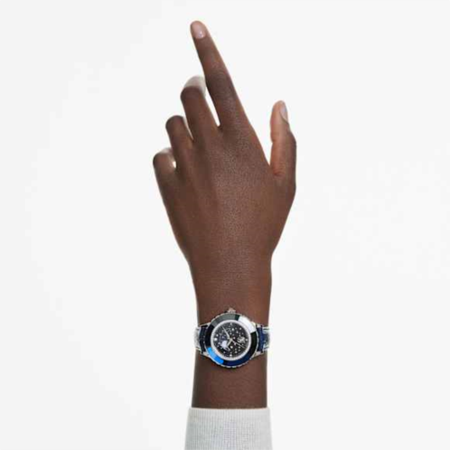 Swarovski Octea Moon watch, Swiss Made, Moon, Leather strap, Blue, Stainless steel