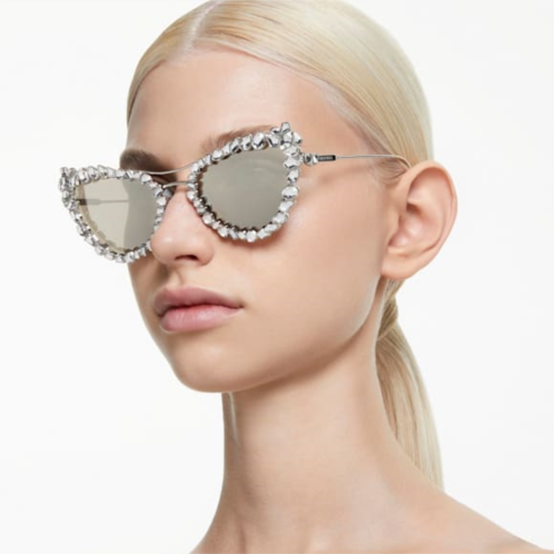 Swarovski 2 in 1 clip-on sunglasses, Statement, Cat-eye shape, SK7011, White