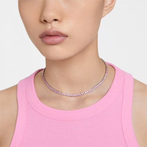 Swarovski Matrix Tennis necklace, Round cut, Pink, Rhodium plated