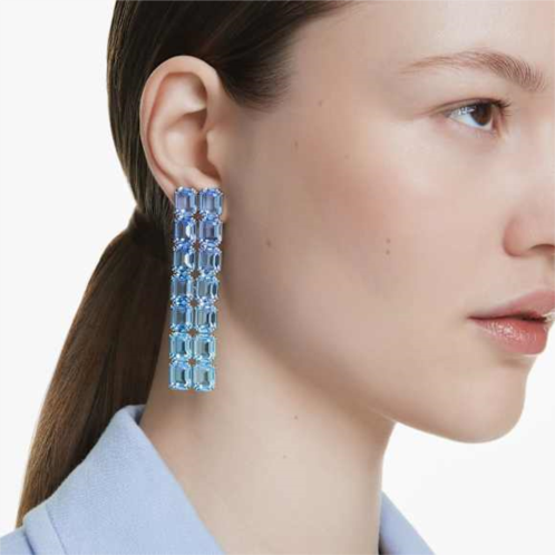Swarovski Millenia clip earrings, Octagon cut, Color gradient, Long, Blue, Rhodium plated