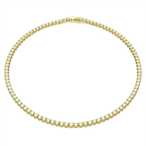 Swarovski Matrix Tennis necklace, Round cut, Yellow, Gold-tone plated