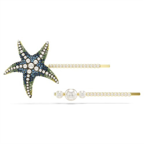 Swarovski Idyllia hair pin, Set (2), Crystal pearls, Starfish, Multicolored, Gold-tone plated