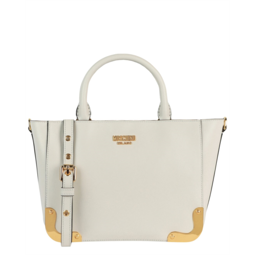 Moschino Metal Logo Leather Tote Bag