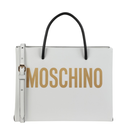 Moschino Logo Printed Small Leather Tote