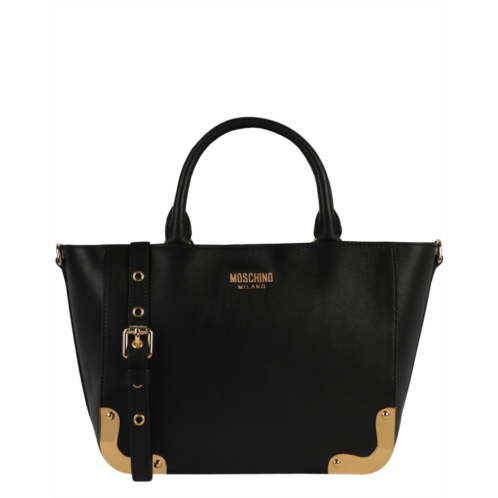 Moschino Metal Logo Leather Tote Bag