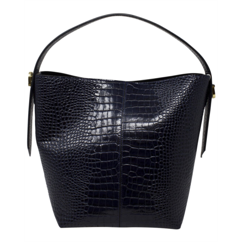 CUSHNIE Navy Leather Embossed Convertible Bucket Tote NM, NWT (Authentic Pre- Owned)