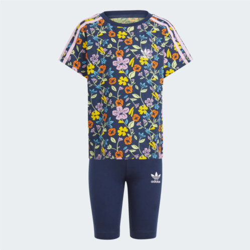 Adidas Floral Cycling Shorts and Tee Set