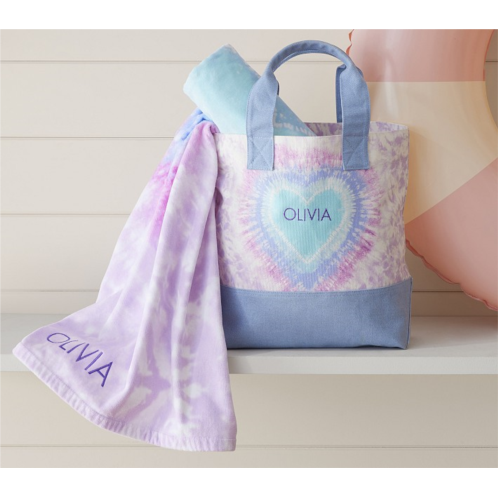 Potterybarn Lavender Heart Tie-Dye Beach Tote and Towel Set