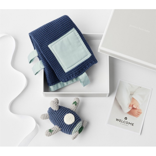 Potterybarn Airplane Rattle And Sensory Blanket Gift Set