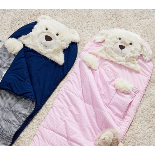 Potterybarn Navy Bear & Pink Puppy Shaggy Sleeping Bag Bundle