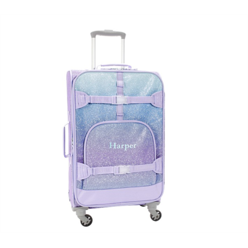 Potterybarn Mackenzie Lavender/Aqua Ombre Sparkle Glitter Spinner Luggage