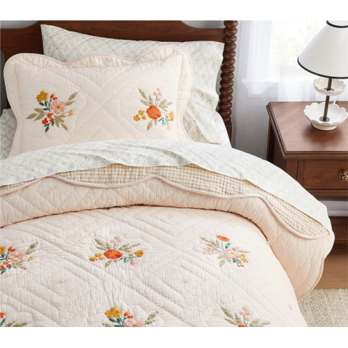Potterybarn Chris Loves Julia Reversible Floral Embroidered Quilt & Shams