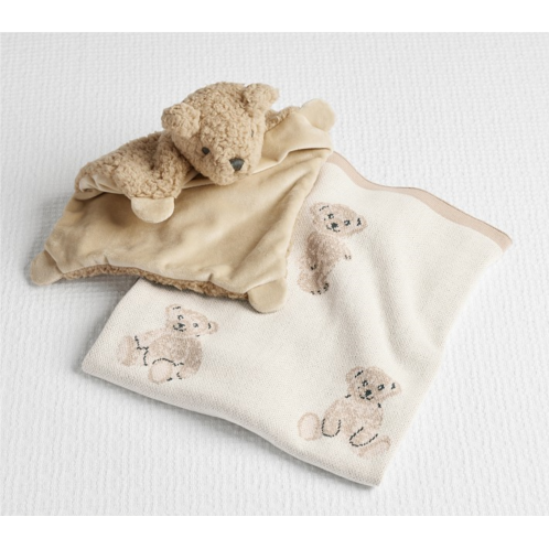 Potterybarn St. Jude Teddy Bear Intarsia Baby Blanket & Thumbie Gift Set