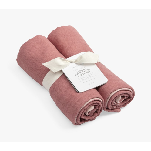 Potterybarn Two Tone Organic Muslin Towel Set of 2